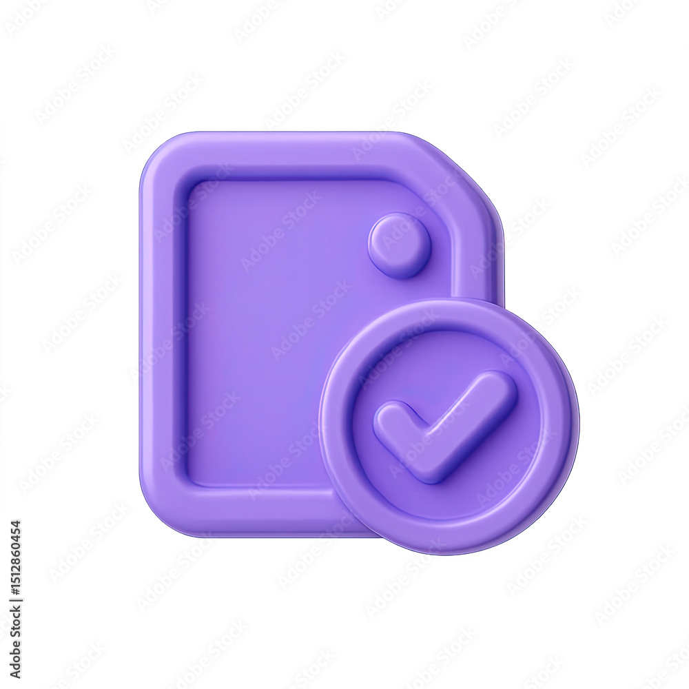 Poster 3d render of a purple checkmark icon on a transparent background