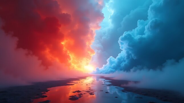 Beautiful golden sunrise over mountain clouds and the blue sky - Powered by Adobe
