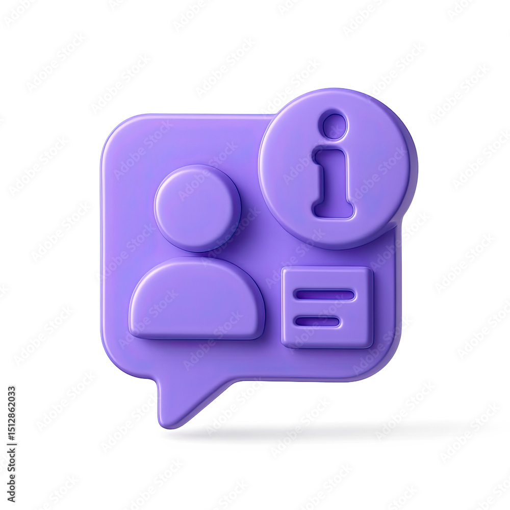 Poster glowing purple 3d information icon with user profile and list