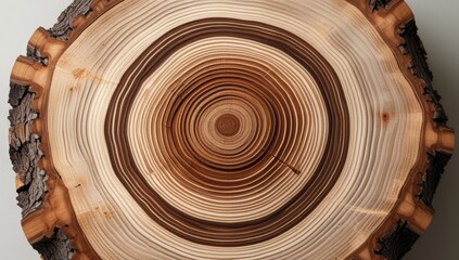 Detailed Cross-Section of a Tree Trunk Showing Annual Growth Rings Pattern