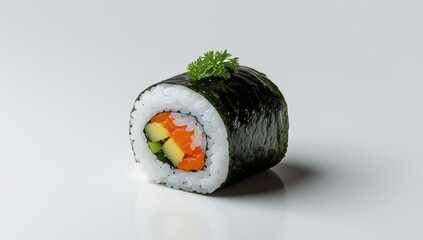Delicious sushi roll with fresh ingredients on a clean white background