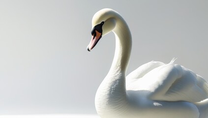 Elegant and serene white swan portrait with graceful neck on clean background