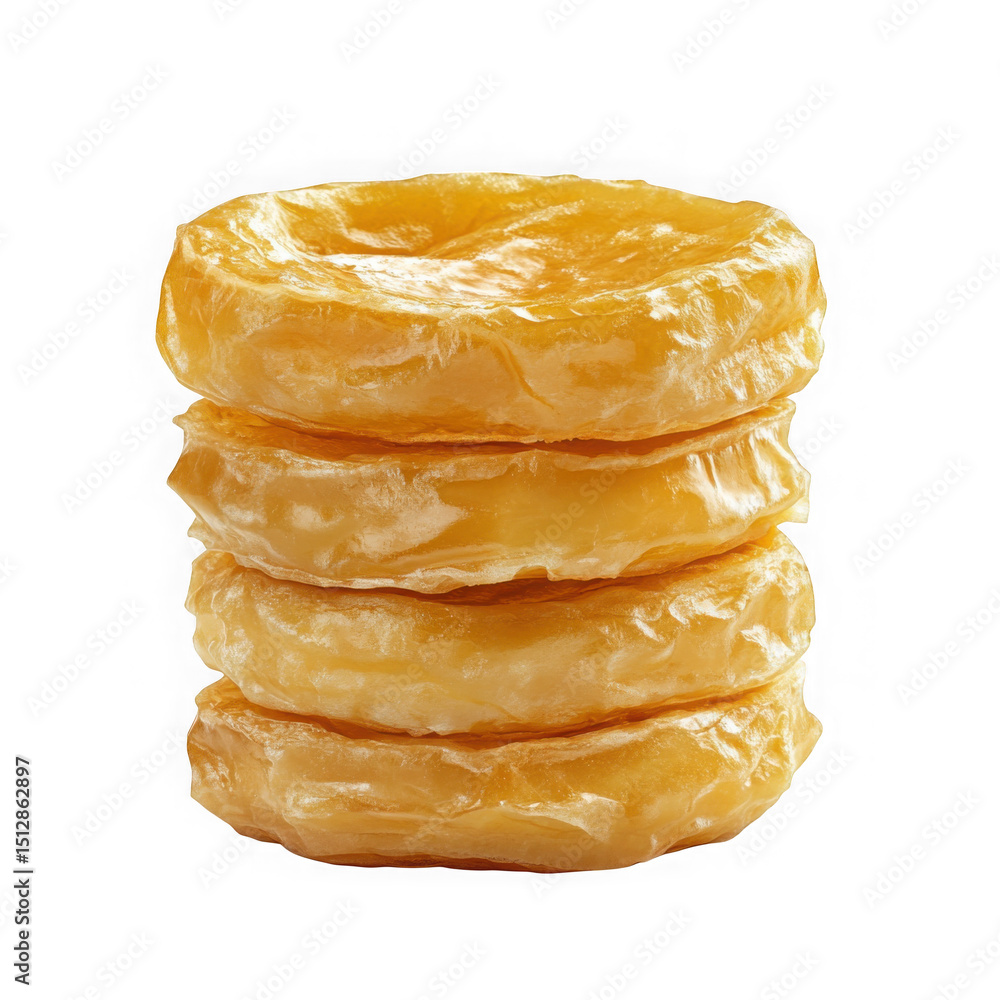 Poster stack of four golden candied apples isolated on transparent background