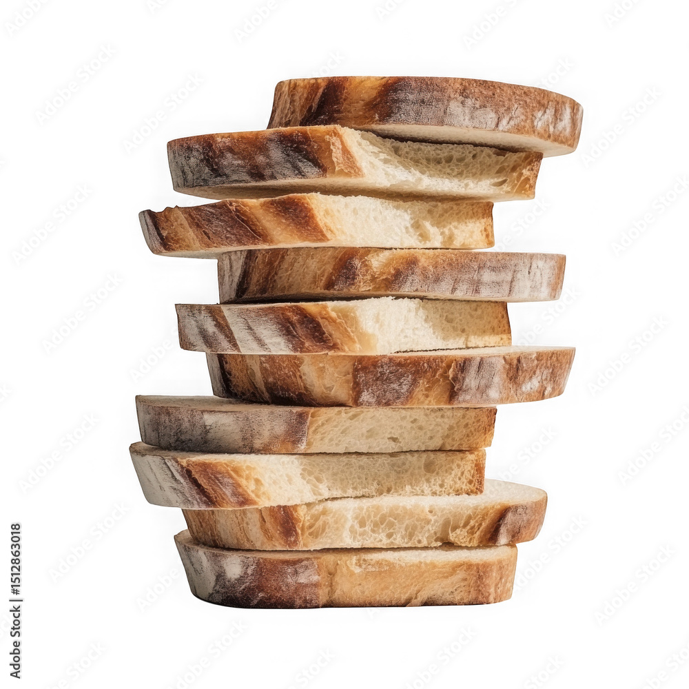Poster stack of sliced artisan bread isolated on transparent background