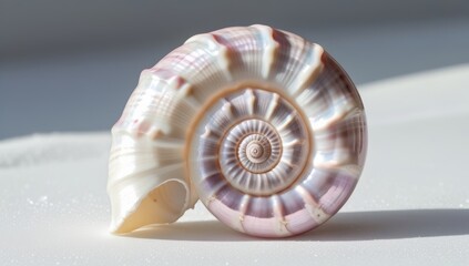 Close-up captivating shot of a seashell showing its perfect spiral shape and texture
