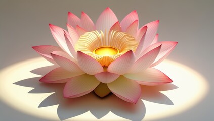 Elegant Pink Lotus Flower Blossom with Golden Center on Soft White Background