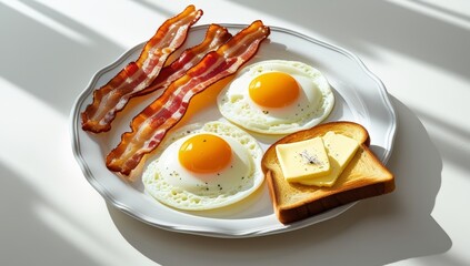 Delicious Breakfast Platter with Bacon Eggs and Toast on a Sunny Morning