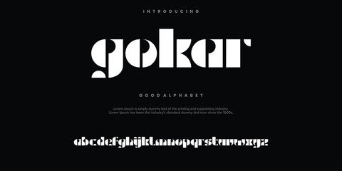 GOKAR minimal abstract alphabet fonts. Typography  logo creative font. vector illustration