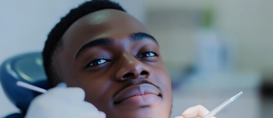 Young man receiving dental check up looking relaxed and comfortable in the dentist's chair
