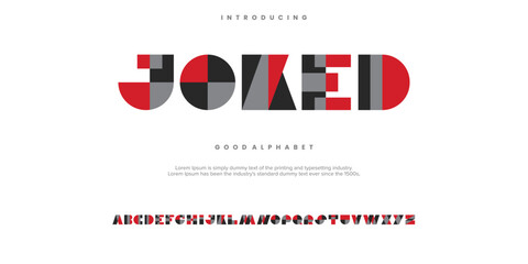 JOKED abstract digital alphabet font. Minimal technology typography, Creative urban sport fashion futuristic font and with numbers. vector illustration