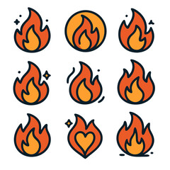 set of fire flames icon