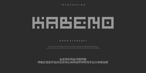 KABENO futuristic minimalist display font design, alphabet, typeface, letters and numbers, typography.