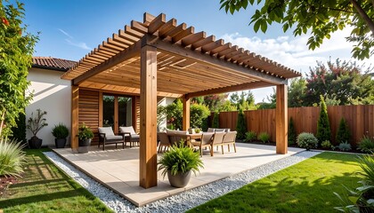 Serene Backyard Patio with Wooden Pergola