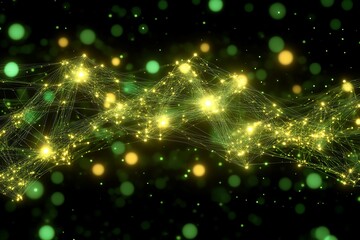 Digital network structure illuminated with luminous interconnected nodes