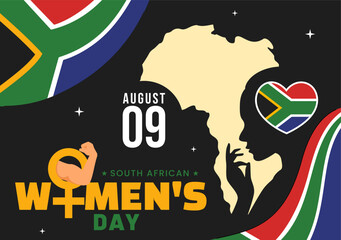 Happy Women's Day in South Africa Celebration Vector Illustration Featuring an Ethnic Black Woman and Waving Flag on a National Holiday Background
