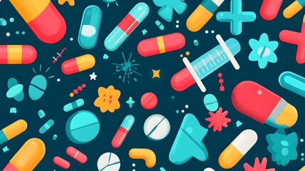 Colorful pattern of medical illustrations.