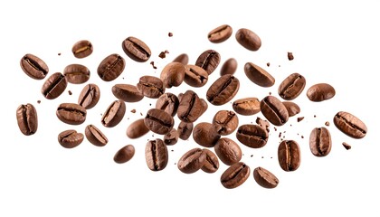 Obraz premium Coffee beans in mid-air