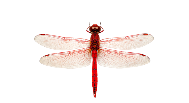 Crimson Dragonfly with Delicate Veined Wings Detailed Insect Portrait