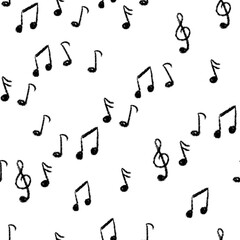 Chalk Textured Music Notes Seamless Pattern. Musical Note Sign Treble Clef. Kids pencil textured symbols. Freehand pastel childish hand drawn. School paintbrush doodle. Vector illustration isolated