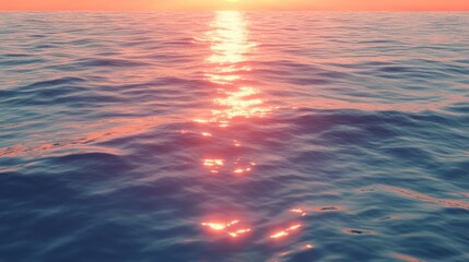 Serene seascape with the shimmering light of the setting sun reflecting on water