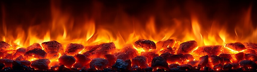 Fiery flames on burning embers