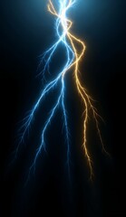 Dual Lightning Strikes in Blue and Orange Against a Dark Background