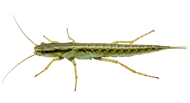 Detailed Closeup of a Green and Brown Aquatic Insect Nymph