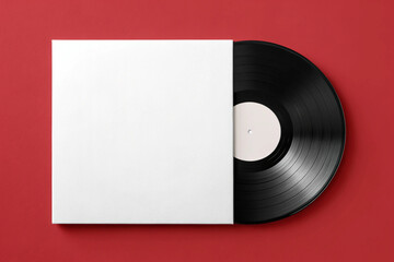 Vinyl Disc Mockup with Blank Cover Template Side View for Classic Music Album Design Isolated on Clean Background

