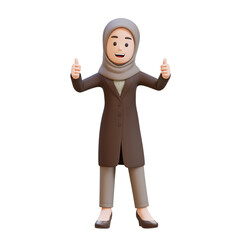 3D muslim business woman character is giving her thumbs up