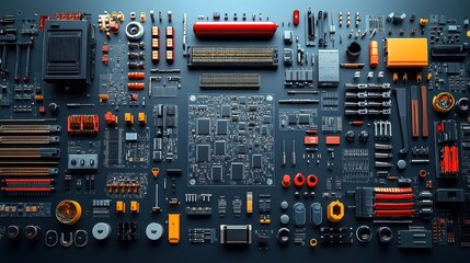 Fototapeta premium High-angle view of various electronic components