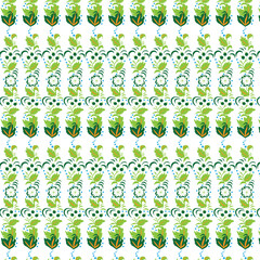 Repeating green floral pattern on white background suitable for fabric or decorative designs