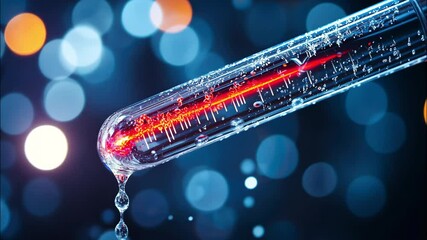 Scientific test tube with red liquid dripping in laboratory environment - Powered by Adobe