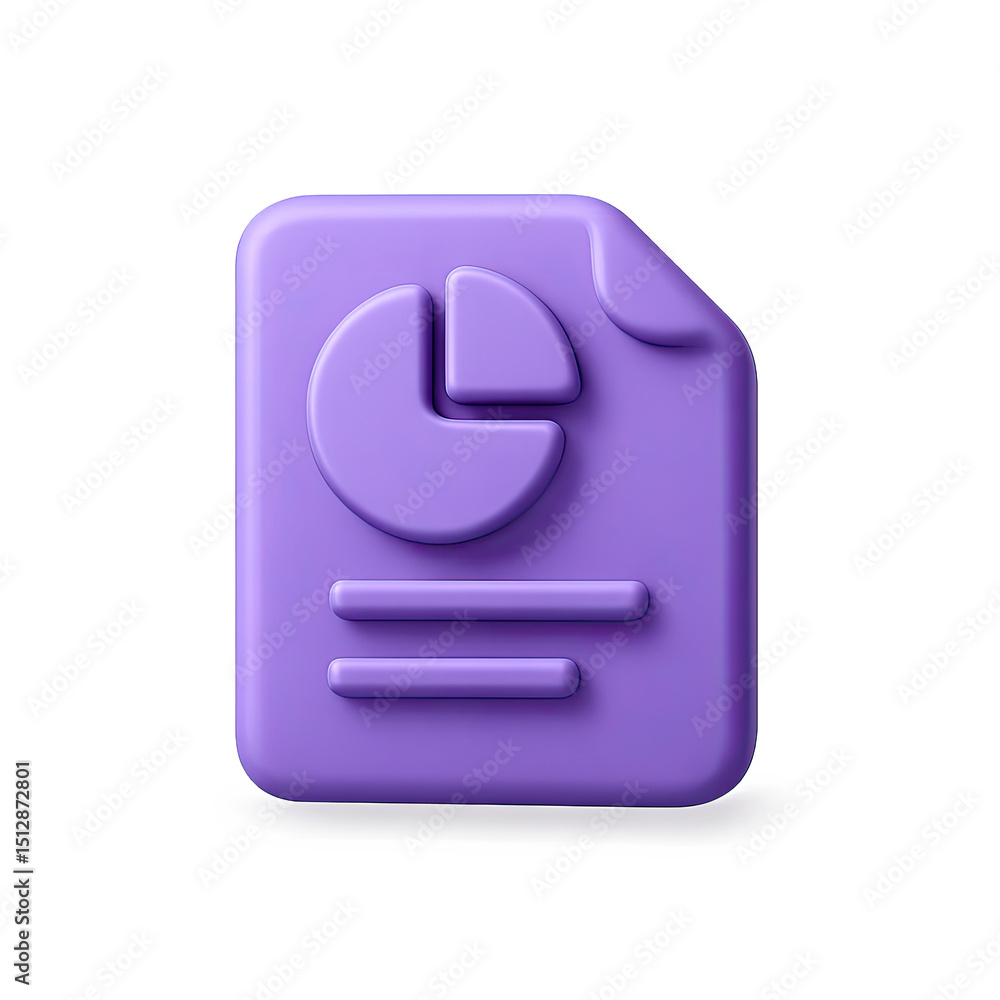 Poster purple 3d render of a document icon with pie chart