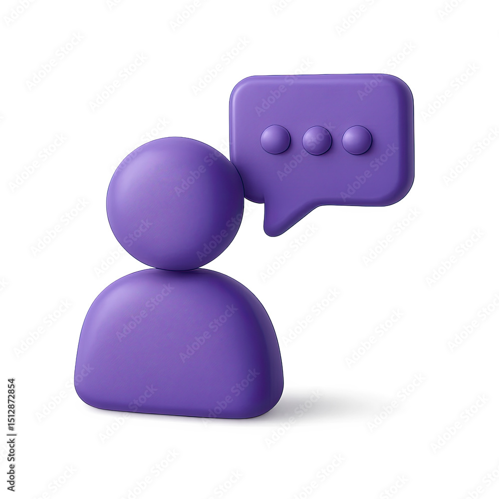 Poster purple 3d render of a person icon with a speech bubble