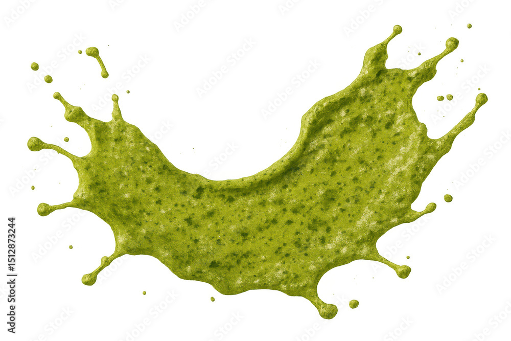Poster green liquid splashing, creating a dynamic and textured effect against a transparent background