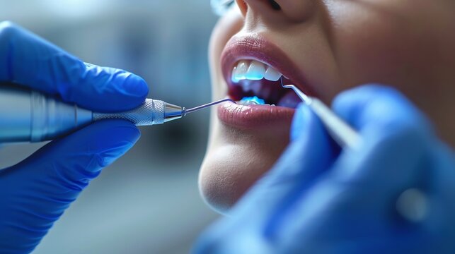 Dental professional performing a painless laser gum contouring procedure sterile modern clinic background