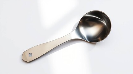 Stainless steel ladle, angled view, simple design