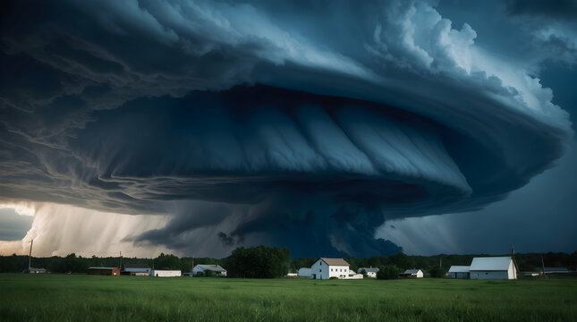 Dramatic Supercell Thunderstorm Over Rural Landscape