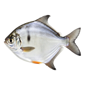 Silver moonfish monodactylus argenteus tropical aquarium fish species isolated close up studio shot on transparent background