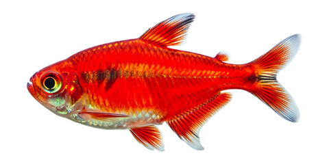 Fototapeta premium Ruby tetra aquarium fish on transparent background