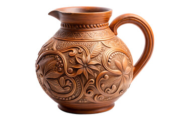 Handcrafted Clay Pitcher with Intricate Floral Design