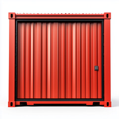 Red shipping container isolated on white background, a metal box for storage and transport