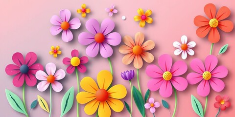 Set of cute abstract flowers in vibrant colors, playful vector style, cute, element