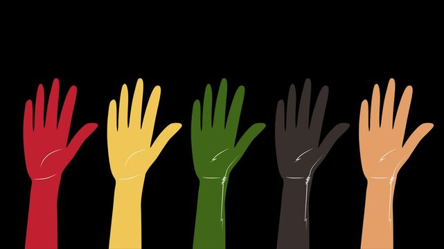 Juneteenth Freedom Day. Animated Diverse Hands Raised for Juneteenth Equality and Freedom. 4k Alpha Channel Background