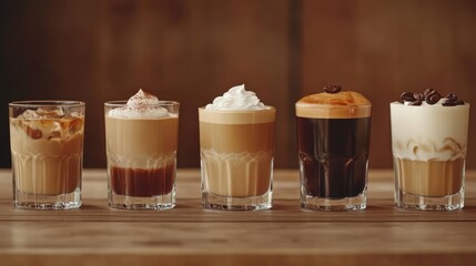 Coffee Variety: Iced Coffee, Whipped Cream, Coffee Beans, and Foam
