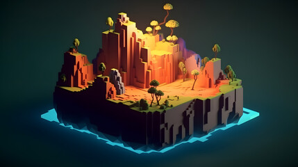 Naklejka premium 3D art style Cave In hill floating island