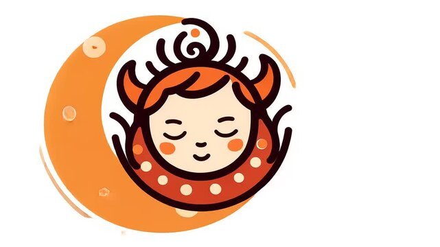 Dreamy slumber icon, illustration of a sleepy character resting on crescent moon