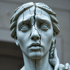 Cracked statue face representing mental illness and trauma