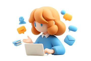 Cartoon Character Using Laptop Surrounded by Social Media Icons on Black Background