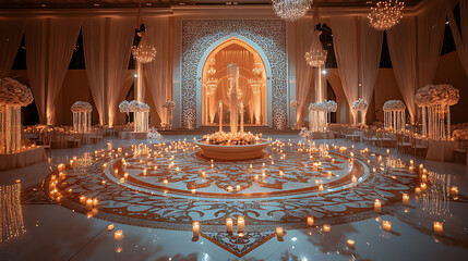 Obraz premium Luxurious wedding scenes in elegant natural and architectural settings, surrounded by florals, candlelight, and evolving romantic atmospheres...
